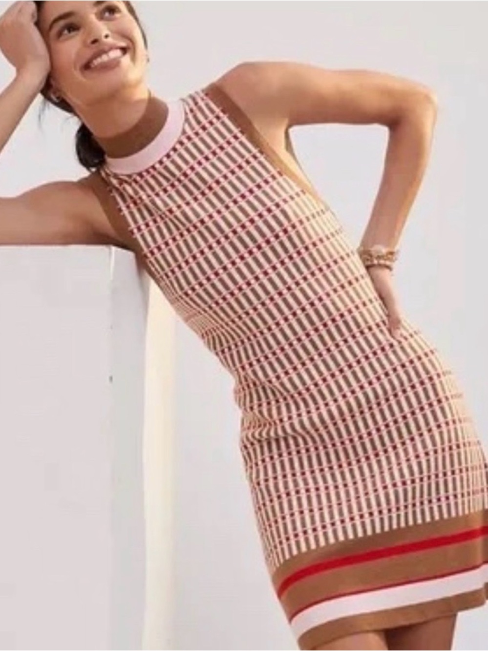 Maeve by Anthropologie Mod Shift Dress Pink Geometric Knit - Size M